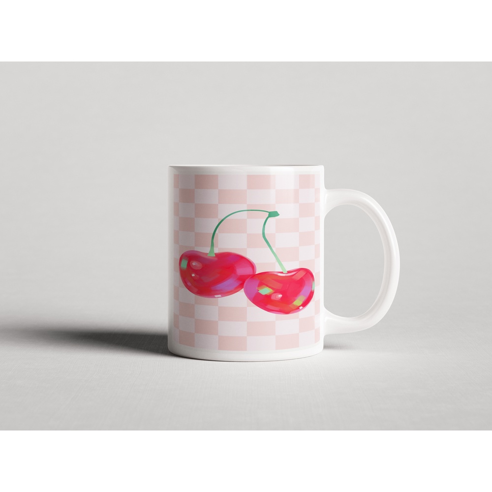 ΕΚΤΥΠΩΜΕΝΗ ΚΟΥΠΑ PINK CHECKERED HEART CHERRIES 00727